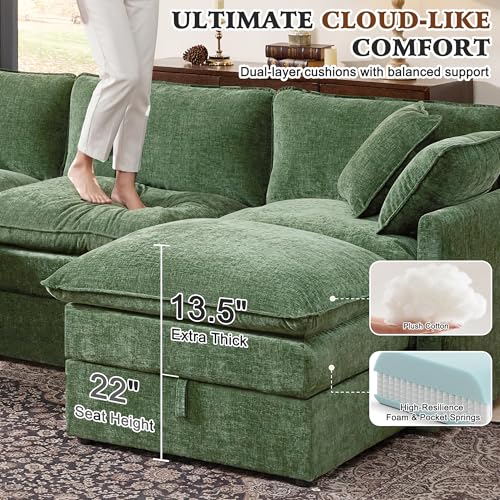 Image of Ihanherry 103 inch Sectional Sofa, L Shaped Cloud Couch with Storage, Sectional Couches for Living Room (Light Green)