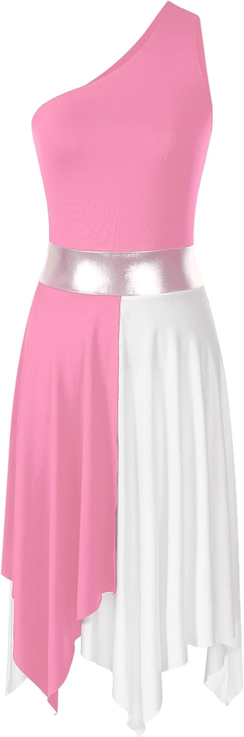 JEYPINMI Women's Liturgical Praise Dance Dress One Shoulder Worship Lyrical Dance Costume