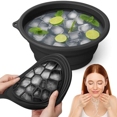 Image of Black Face Ice Bath Bowl for Skin Tightening & Depuffing | Foldable Ice Facial Bowl for Cold Water Therapy | Reusable Silicone Face Dunk Bowl for Glowing Skin & Pore Minimizing