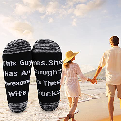 LEVLO Novelty Birthday Gift This Guy Has An Awesome Wife he Bought Me These Socks Cotton Socks Gifts for Him4