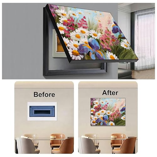 Image of Electric MCB Box Cover Frame With Hydraulic Decorative Painting Abstract Daisy Flower Painting Electrical Panel box Cover, Switch Box Frame Will Fit Max 10x14 inch Switch Board, Outer Size 13X17 Inch