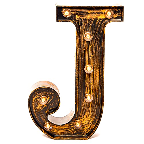 LED Marquee Letter Lights Vintage Style Light Up 26 Alphabet Letter Signs for Wedding Birthday Party Christmas Home Bar Cafe Initials Decor J