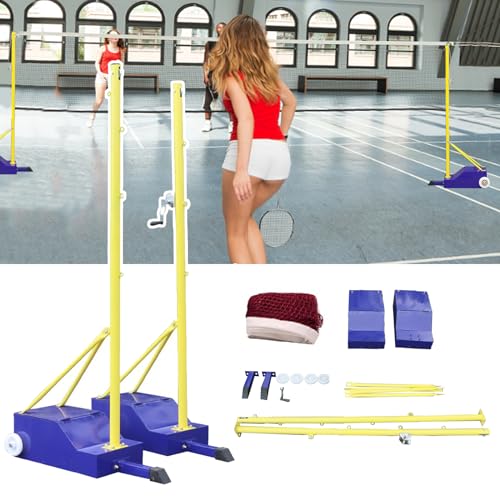 Outdoor Volleyballnetz Badmintonnetz mit Stangen und Basis - Tragbare Metall-Tennisstöcke mit Rädern für Hinterhof, Parks, Turnhallen, Spielplatz