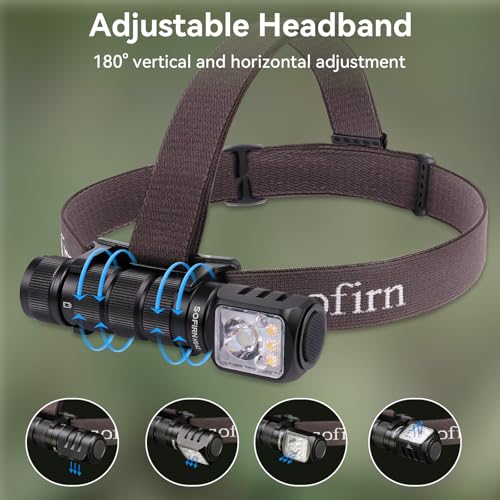 Sofirn HS42 - Lampada frontale ricaricabile con luce rossa, per adulti, 2100 lumen, super luminosa, ad angolo retto con base magnetica, lampada da campeggio per meccanici, caccia