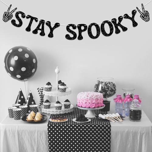 Panneau squelette de paix Stay Spooky pailleté pour mur et buffet Halloween - 5