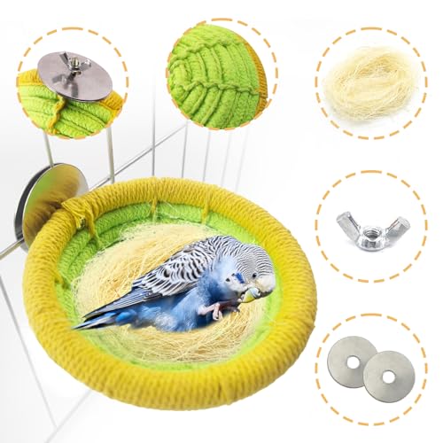 Image of Cotton Rope Parakeet Nest Handmade Bird Breeding Nest Cockatiel Hatch Rope Bed Green Base Canary Snack Bowl for Parrot Conure Finch Budgie Lovebird