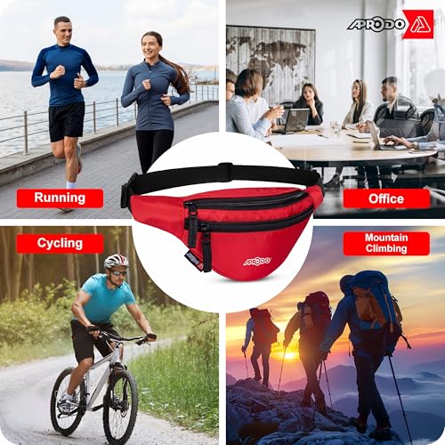 Image of Aprodo Chest & Waist Bag for Men and Women, Hands-Free Fanny Pack Bumbag with 3 Zippered Pockets, Easy Carry Phone Wallet & Cards Beltbag for Sports, Travel, Jogging, Cycling and Workout (Red)