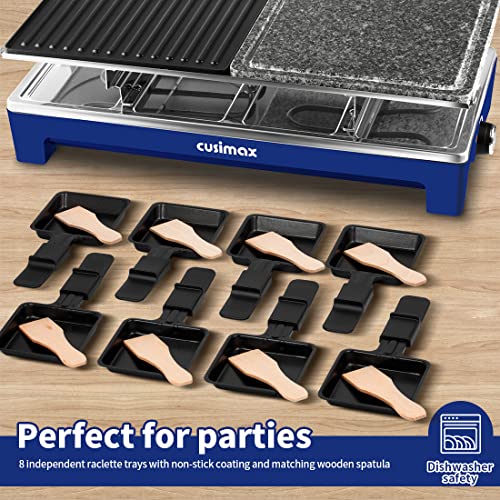 Raclette Table Grill, Cusimax Indoor Grill, 1500W Electric Grill, Korean Bbq Grill With 2 In 1 Reversible Non-Stick Plate & Natural Grill Stone, 8 Raclette Pans 8 Wooden Spatulas, Great For Family Fun #TOP4