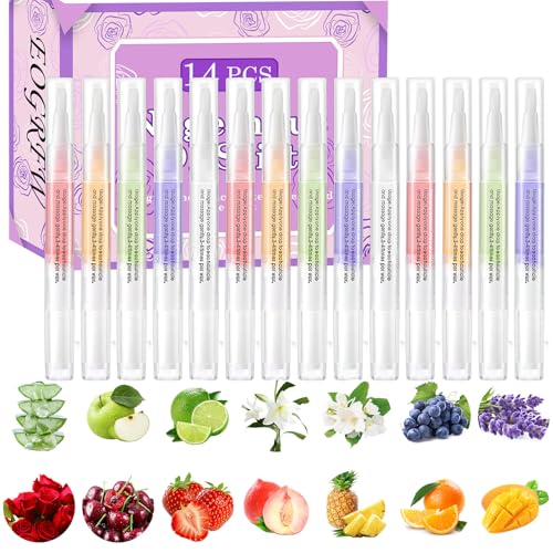 EOGRFW 14 lápices de aceite de uñas, lápiz de aceite para reparación, cuidado de uñas con vitaminas, lápiz para el cuidado de uñas para uñas agrietadas y secas