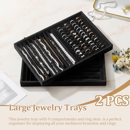 Image of Large Velvet Jewelry Tray Display Drawer Inserts 2 Pack