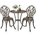 Yaheetech Patio Bistro Sets 3 Piece, Outdoor Rust-Resistant Cast Aluminum Garden Table and Chairs, Bronze