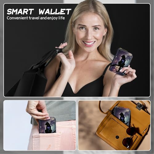 Image of Cute Credit Card Holder with Zipper, Cat Nebula RFID-Blocking Card Case Small Wallet for Women Men, Multi-slot Card Organizer Case Travel Accordion Wallet