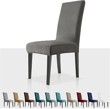 MAXIJIN Stretch Velvet Chair Covers for Dining Chairs Set of 2 Removable Velour Dining Chair Covers Plush Chair Slip Covers for Dining Room,Hotel,Kitchen,Ceremony Grey, 2