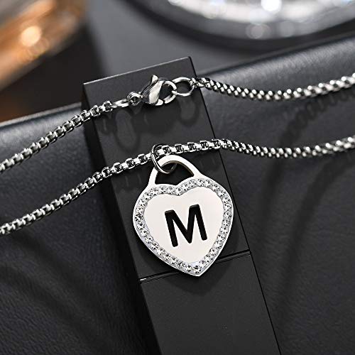 Calis Women's Silver Initial Necklace Stainless Steel Love Heart Tiny Letter Necklace Personalized Name Jewelry For Girlfriend Gift Alphabet Letter M #TOP3