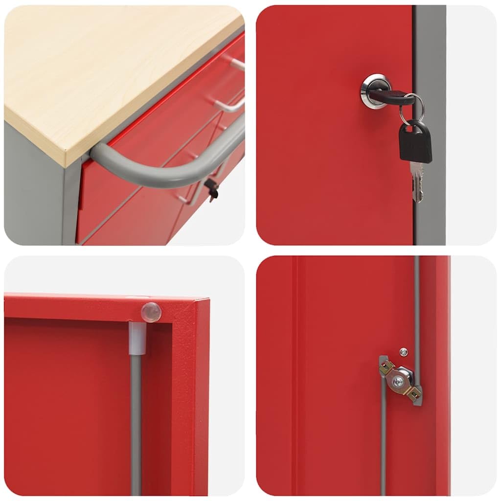 vidaXL Carrello da lavoro a rulli Rosso e Grigio 75 x 45 x 85 cm, Banco da lavoro, tavolo industriale modulare, resistente con spazi per organizzare attrezzi e materiali