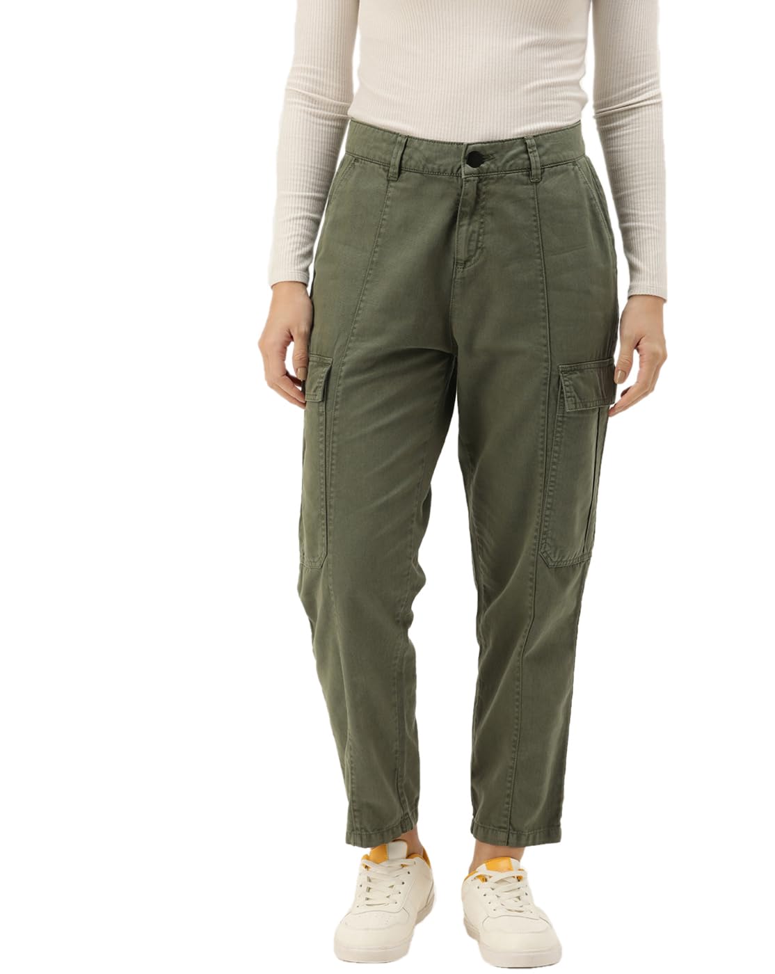 Women's Cotton Button-and-Zip s Casual Trousers Over dye with Big Utility Pockets, Extra Soft Hand Feel with Peach Finish-image-22
