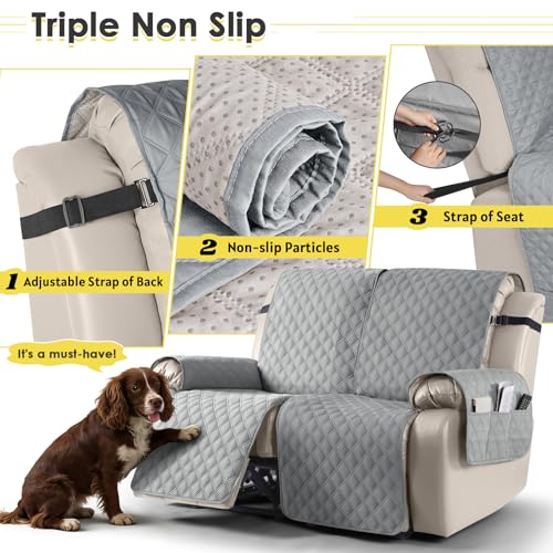 Image of TAOCOCO Armchair Covers,2 Seater Recliner Covers,Waterproof Recliner Sofa Protector,Anti Slip Recliner Sofa Covers,Reclining Chair Covers for Pets,Armchair Recliner Cover With Pocket(Light Grey)