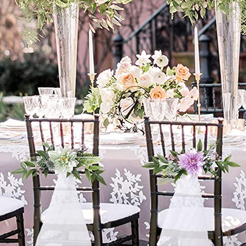 Mokylor Set of 6 Wedding Aisle Decorations for Wedding Ceremony Pew Flowers for Church Chair Decorations Party Decor with Artificial Flowers Eucalyptus and 1.5 m Ribbons White - Image 4