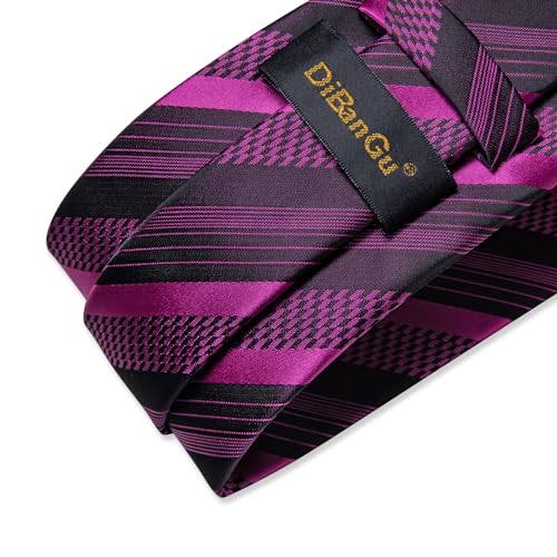 Image of DiBanGu Mens Tie Silk Plaid Striped Necktie and Pocket Square Cufflinks Tie Clip Set with Gift Box Formal Wedding Party