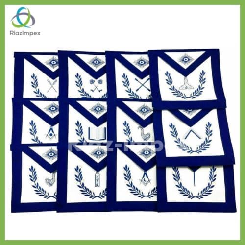 Vista 2 de RIAZ IMPEX Masonic Regalia Blue Lodge - Juego de 12 delantales de oficiales, 12 collares de cadena chapados en plata con joya y 12 pares de guantes