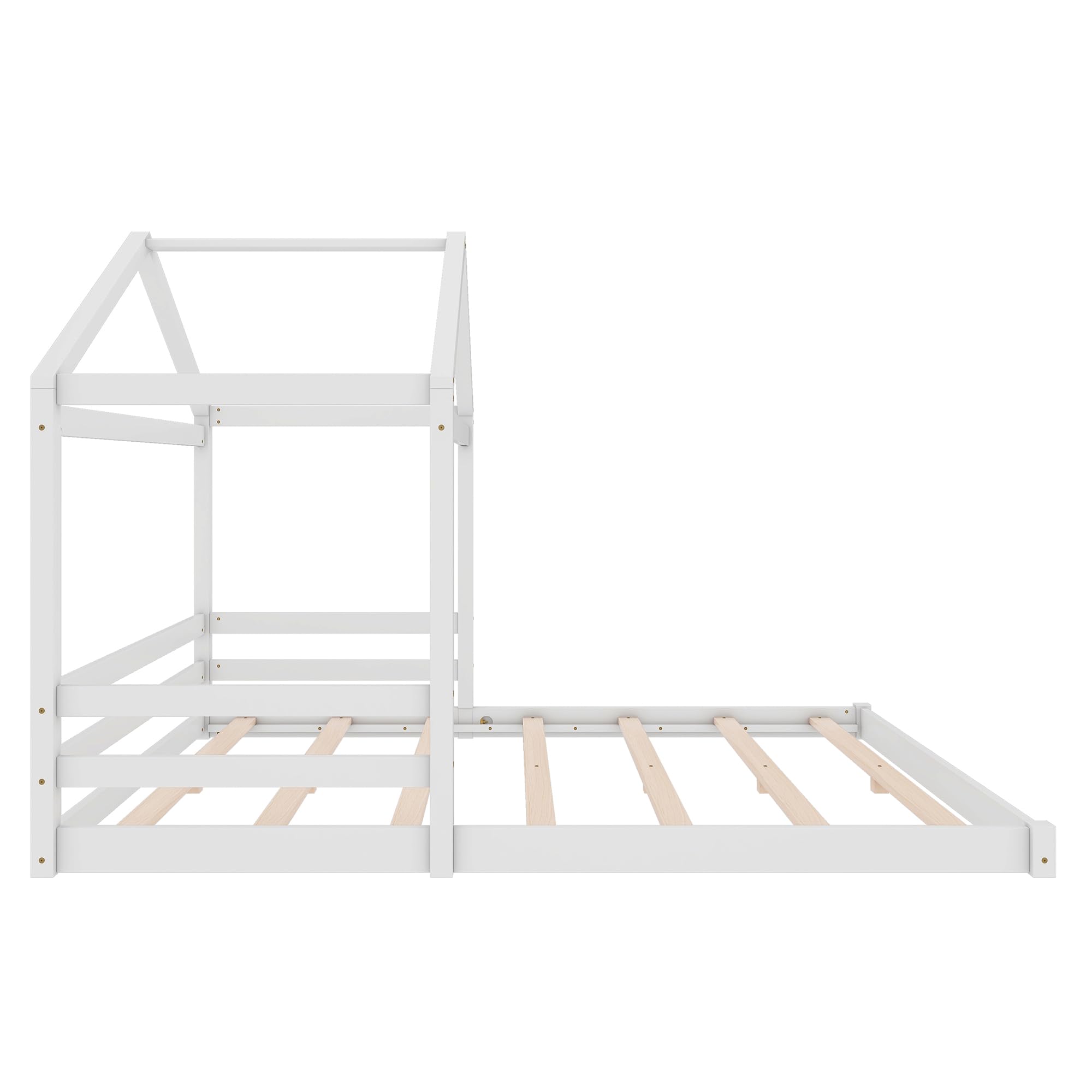 Hausbett 140x200 cm mit Lattenrost, Kinderbett in Hausform aus Kiefernholz, Bettgestell im minimalistischen Stil für Kinderzimmer, Holz-Bett ohne Matratze, Weiß