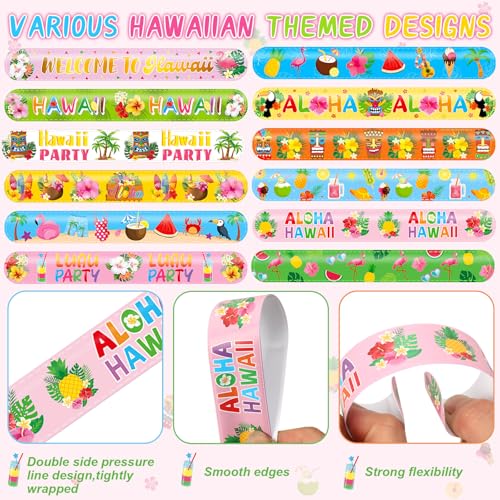 Image of JUNEBRUSHS 56Pcs HawaiianTheme Slap Bracelets, Hawaii Luau Snap Bracelets