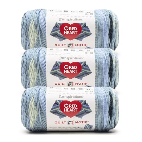Image of Red Heart All in One Quilt Motif Yarn for Crocheting, Classic, 3-Pack | #4 Medium Worsted Weight 100% Acrylic Knitting and Crochet Yarn for Blankets, Pillows, and Home Decor, 440 yards, 250g /8.8oz