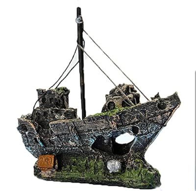 Kfnire Resin Fishing Boat Aquarium Ornament Plastic Decoration Plant for Fish Tank Accessories