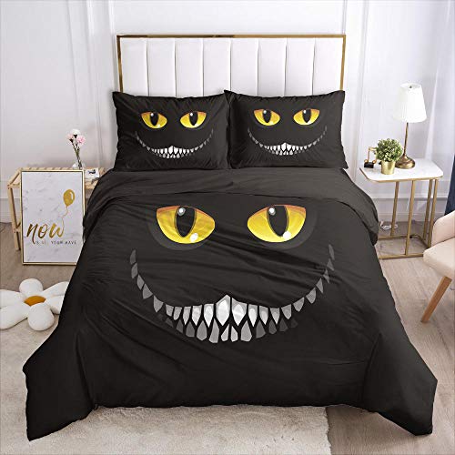 LUYAPOND Parure de Lit 160x200 Smiley Noir, Parure de Lit 2 Pièces avec Housse de Couette et 1 Taie d'oreiller 65x65 cm pour Enfant Ado