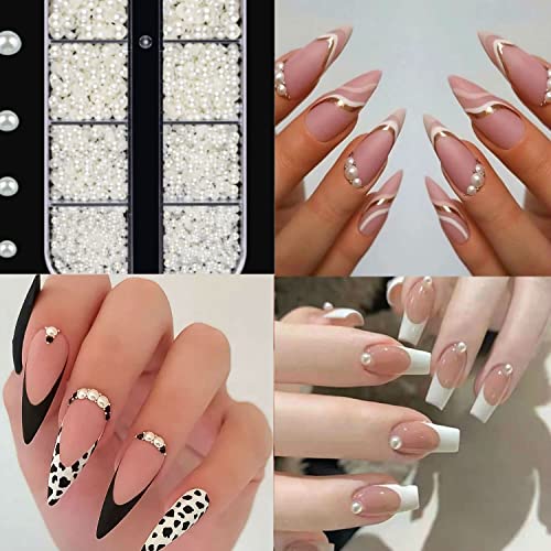 Nail Rhinestones Flatback Ab Rhinestones Pearls Nail Gems-Sparkle Nail Charms Art Clear Crystals Half Round Design Nail Accessories For Nail Diy #TOP3