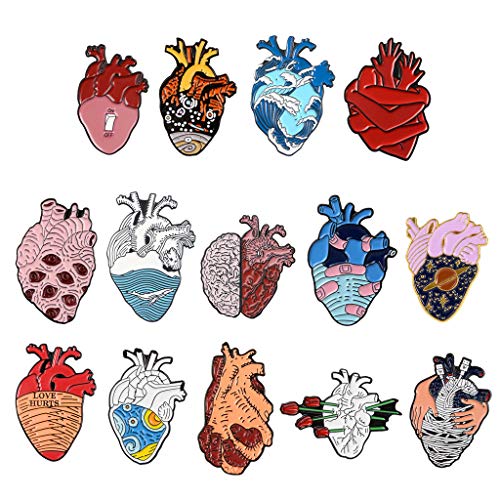 BANGNA 14 Styles Anatomisches Herz Pin Kit Wissenschaftliches Herz Emaille Anstecknadeln Set Unisex