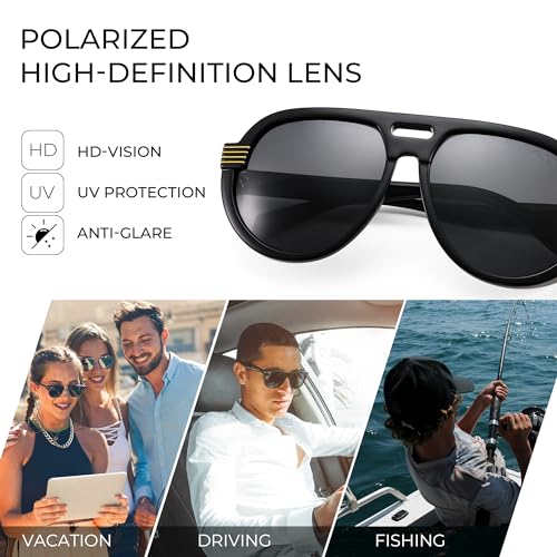 FEISEDY Steampunk with Side Shields Aviator Sunglasses for Men Women 80s Retro Flat Top Oversized Polarized Shades B00964