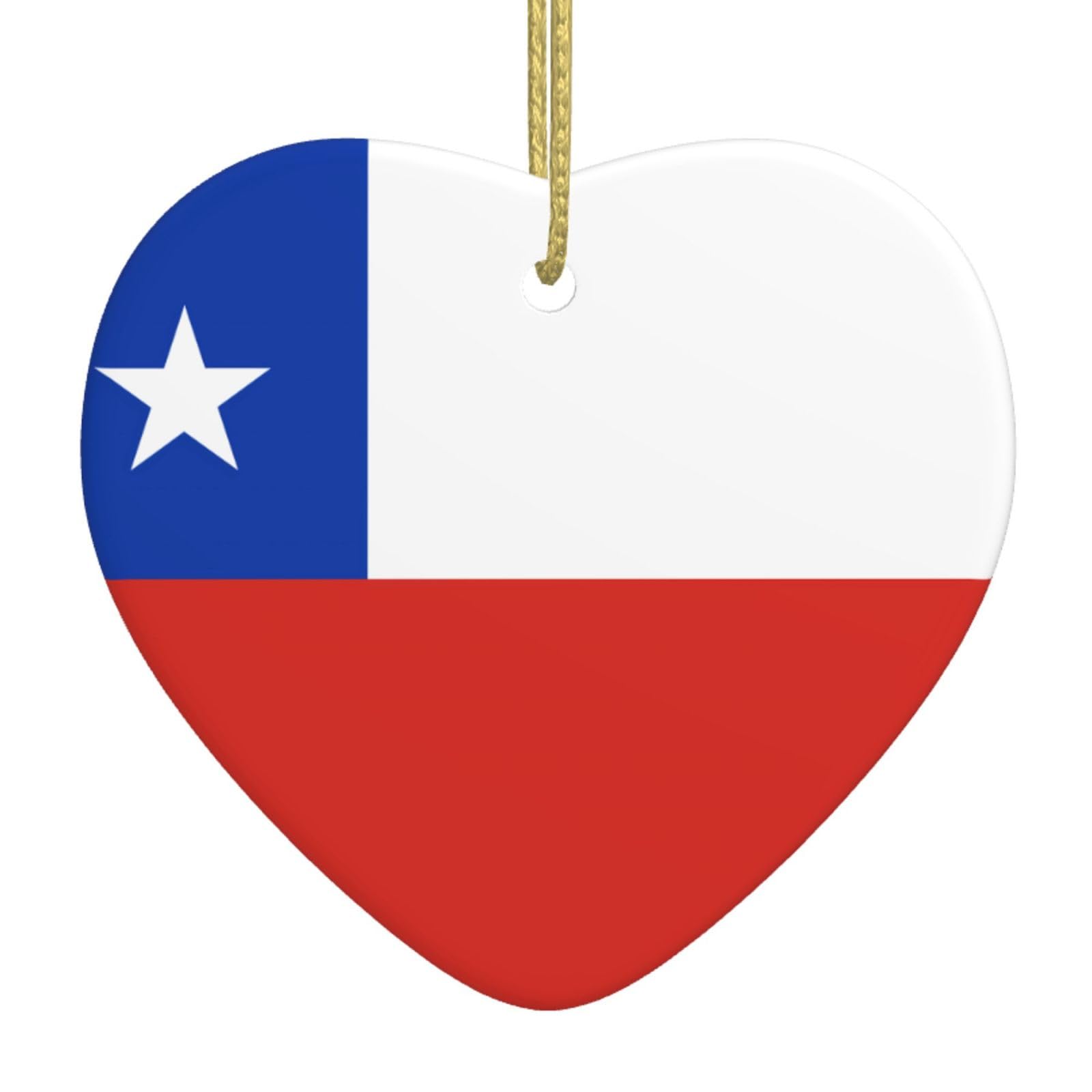 Flag of Chile Ceramic Christmas Heart Pendant with Silk Thread, Christmas Tree Home Decoration