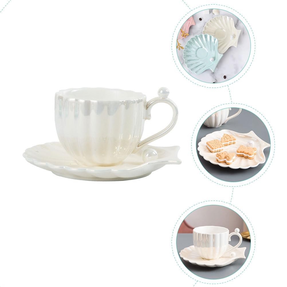 DOITOOL Kaffeebecher Mit Untertasse Aus Keramik Weiße Perlmutt Tasse Für Kaffee Und Tee 4 Zoll Espressotasse Mit Stabilem Design Für Haushalt Und Büro