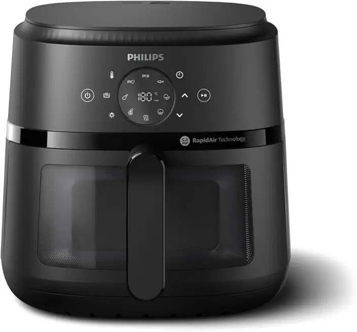Philips Airfryer 2000 Serie – 13 Zubereitungsmöglichkeiten, 6,2 l, kompaktes Design mit Kochfenster, RapidAir-Technologie, Braten mit bis zu 90% weniger Fett, leicht zu reinigen (NA230/00)