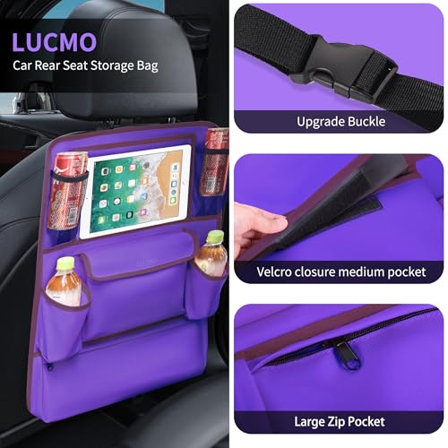 Image of LUCMO Car Backseat Organizer with Touch Screen Tablet Holder, Dark Purple | 9 Storage Pockets,Clear Tablet Holder,Protectors Kick Mats,Travel Accessories,Seat Cover,Road Trip Essentials