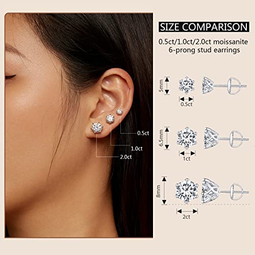 Rukyf Moissanite Stud Earrings 1Ct D Color Vvs1 Clarity Lab Created Diamond Earrings White Gold Plated 925 Sterling Silver Hypoallergenic Stud Earrings For Women Girls Men #TOP2