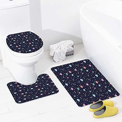 3 teiliges Badematten Set rutschfest U-FöRmige Duschvorleger,4. Juli Dekor, Aquarell stilisierte amerikanische Soldaten…