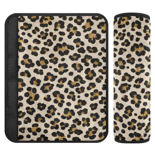 Fake Glitter Leopard Print Beige 2 pcs Shoulder Strap, More Comfort Driving, seat Belt Covers for Sedan Sedan SUV 10x7.7 in funda para cinturón de carro