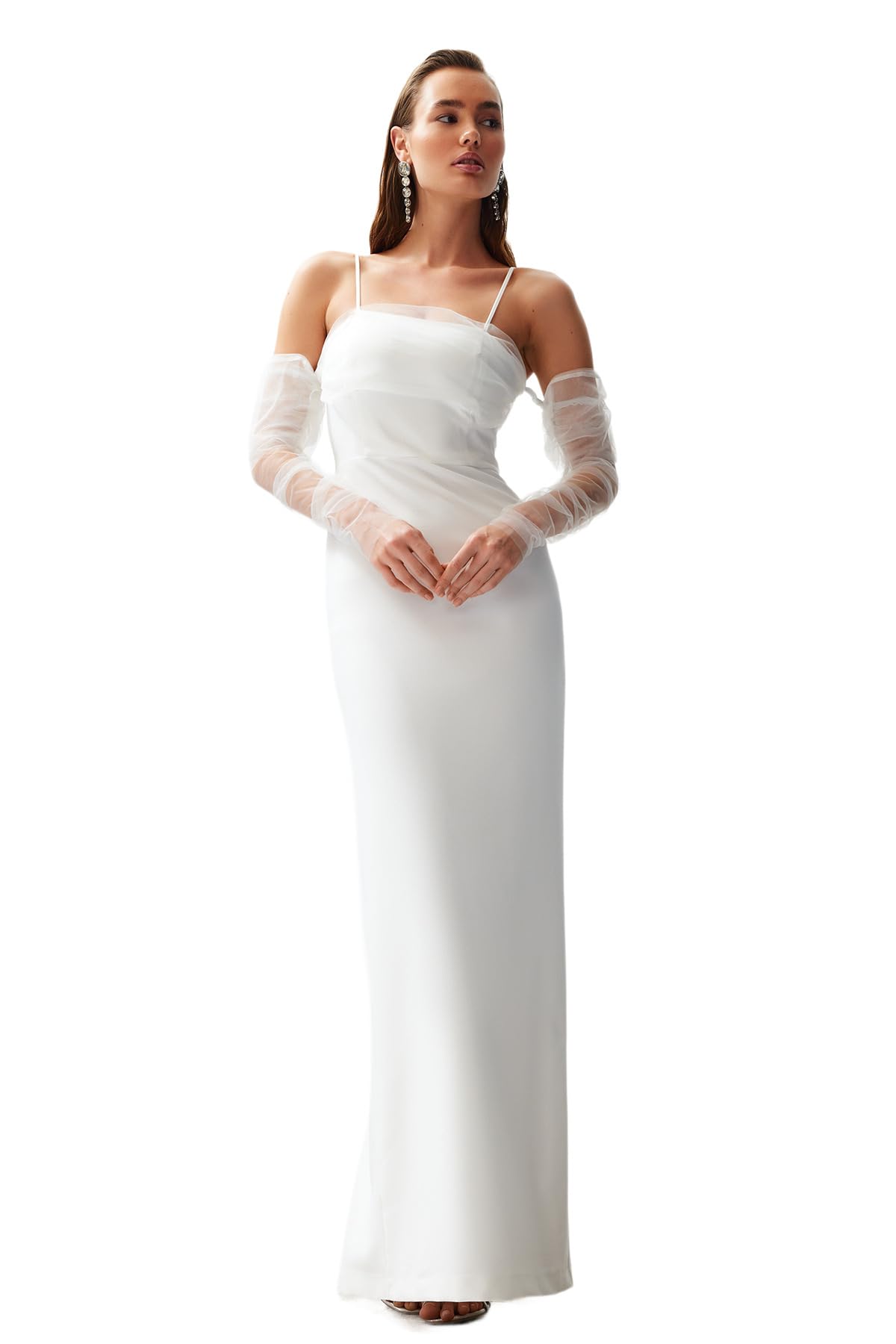 Trendyol Vestido de graduación de Noche para Mujer, Blanco, 34