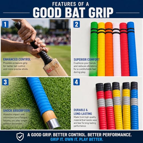 Image of Professional Cricket Bat Handle Max Multi Grip with Better Shock Absorption | Cricket Accessories Bat Handle Grips, Pack of 1 (Assorted Colour)