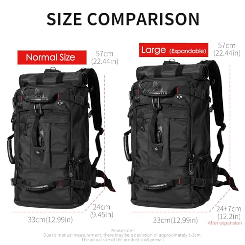 Image of YOUMIAN Large Capacity For Travel Hiking Sports Carry On Backpack Durable Convertible Duffle Bag Laptop airplane (BLack, 45L-Normal)