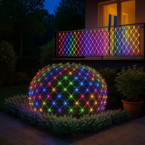 Image of K D LED Net Mesh String Lights - 192 LEDs, 9.8Ft x 6.6Ft, Warm Multi, 8 Modes, IP44 Waterproof, Connectable for Diwali, Navratri, Christmas Big String net mesh Multi