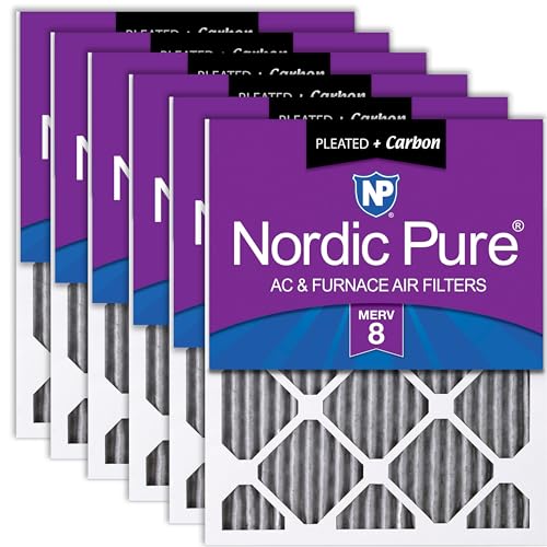 Image of Nordic Pure 16x25x1 Pleated MERV 8 Plus Carbon Air Filters 6 Pack | Actual Size: 15 1 /2 x 24 1 /2 x 3 /4 Made in USA, Standard HVAC & Furnace Filtration, Pet & Household Odor Control