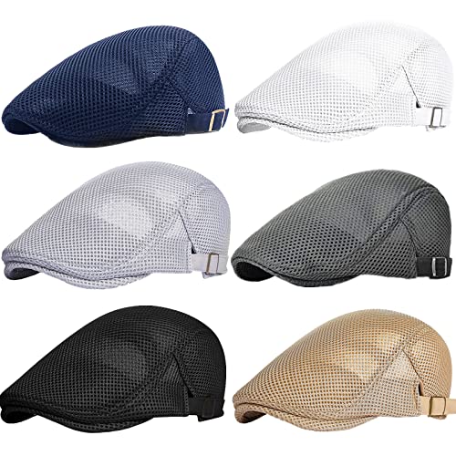 Image of stablerice 4 /6 Pieces Men's Mesh Flat Cap Breathable Summer Newsboy Hat for Men Ivy Cap Cabbie Flat Cap Boinas para Hombre