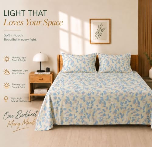 Image of BSB HOME 210 TC Cotton Feel Double Bedsheet with 2 Pillow Covers, Soft & Breathable Floral Printed Bed Sheet, Easy Care Bedding for Bedroom - 86 x 88 Inches (218 x 224 cm) (Off White)