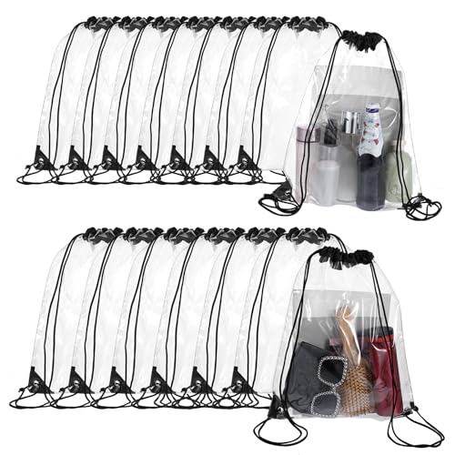 15 Pieces Clear Drawstring Backpack, Plastic Waterproof Transparent Stadium Bags String Bag for Gym Travel