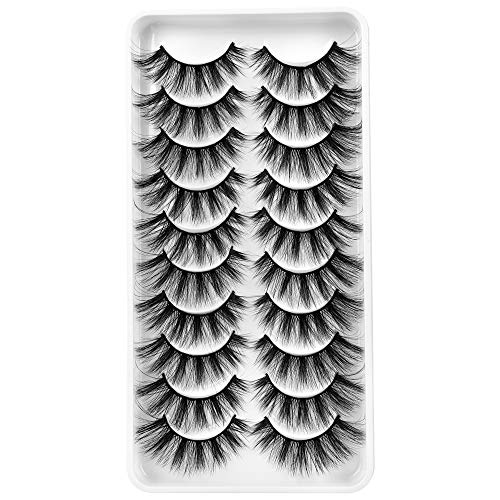 False Eyelashes Wispy Cat-Eye Faux Mink Lashes FANXITON Natural Fake Eyelashes 3D Fluffy Lashes Pack 10 Pairs