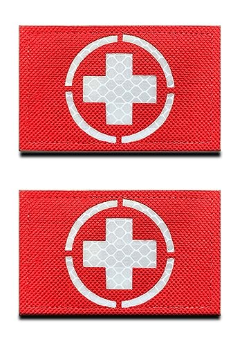 2Pcs Ir Reflective Red Medical Cross Embroidered Patch With Closure Patch For Tactical Backpacks, Medical Bags, First Aid Kits/Bag, Outdoor Adventure 