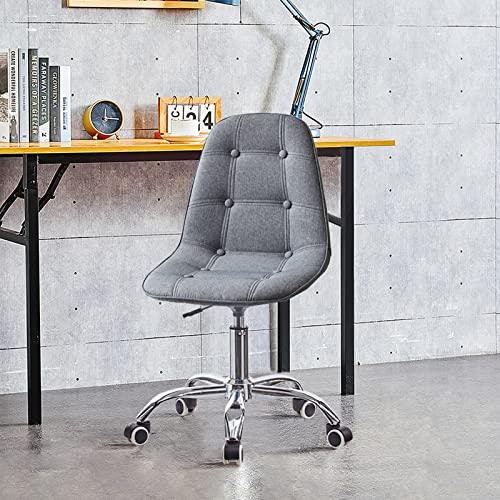 OFCASA Bürostuhl Grau Stoff Gepolstert Drehstuhl mit Rollen Höhenverstellbarer Bürostuhl Rückenlehne mit Knopfverzierungen Drehstuhl für Büro Cover